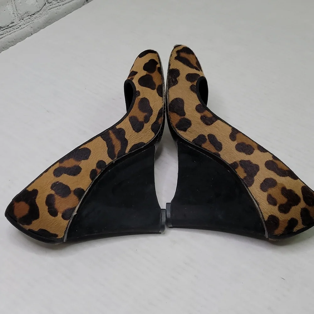 Stuart weitzman leopard fur peep toe wedge pump